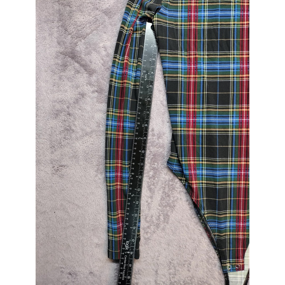 Forever 21 small bodysuit mock neck plaid long sleeve stretch fall school prep - Picture 6 of 9
